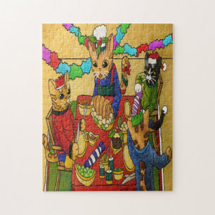 British Christmas Dinner Cats Jigsaw Puzzle