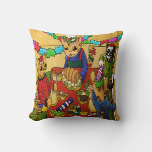 British Christmas Dinner Cats Throw Pillow