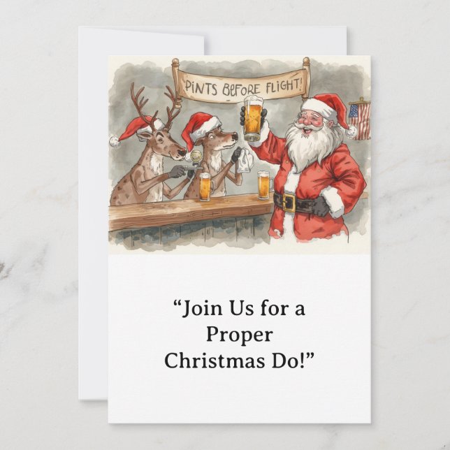 British Christmas Party Reindeer Bartender Invitation (Front)