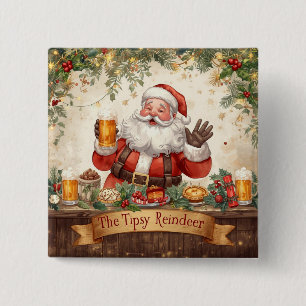 British Christmas Party  Santa in the Pub 2 Inch Square Button