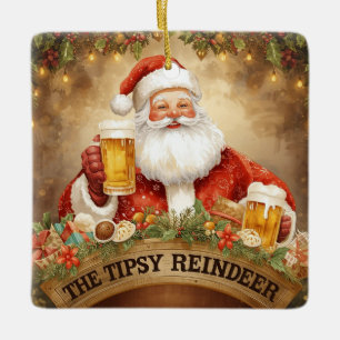 British Christmas Party Santa in the pub Ceramic Ornament
