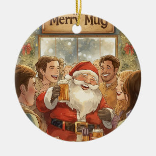 British Christmas Party Santa in the pub Ceramic Ornament