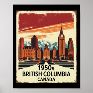 British Columbia Canada 1950s Vintage Travel Touri Poster