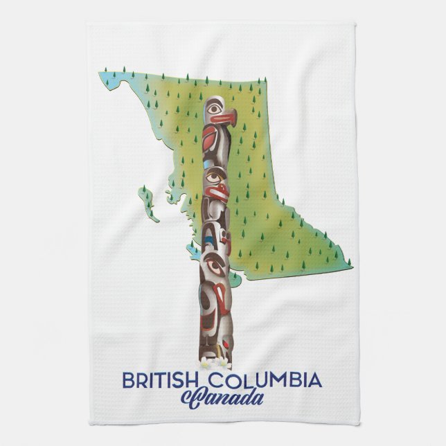 British Columbia Canada map poster. Kitchen Towel (Vertical)