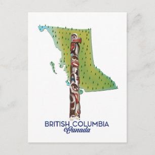 British Columbia Canada map poster. Postcard
