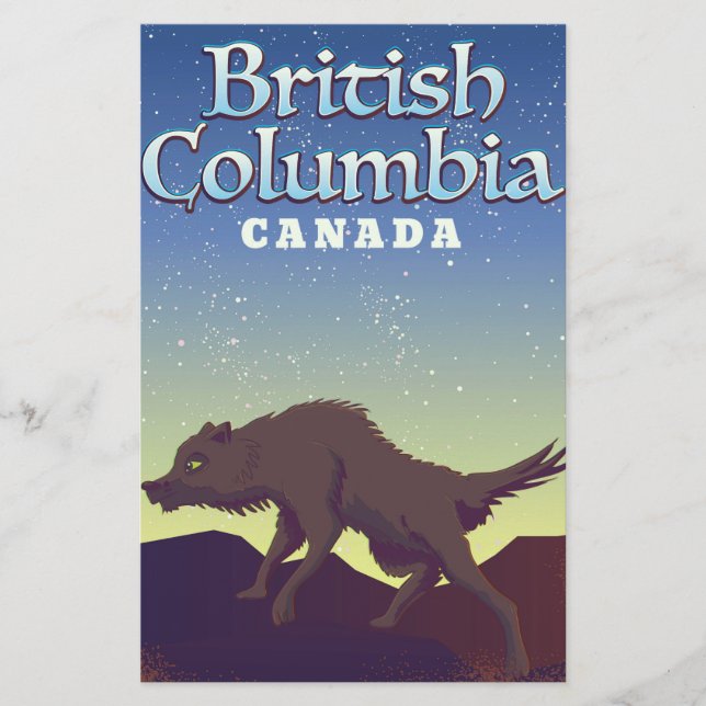 British Columbia Canada Wild Wolf poster Stationery (Front)