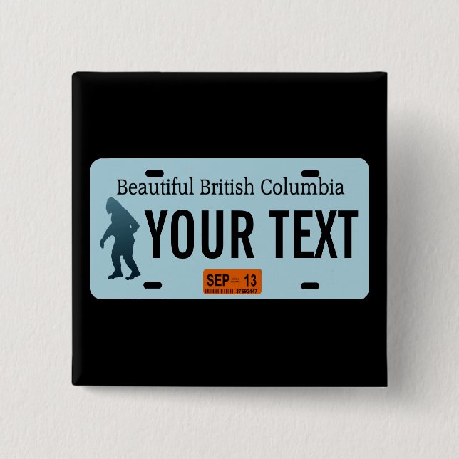 British Columbia Sasquatch License Plate 2 Inch Square Button (Front)