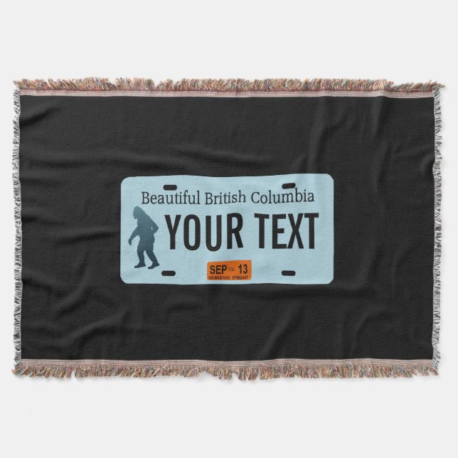 British Columbia Sasquatch License Plate Throw Blanket (Front)