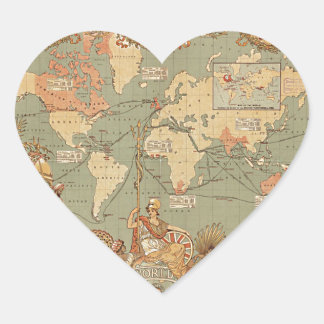 British Empire Vintage Victorian World Map Heart Sticker