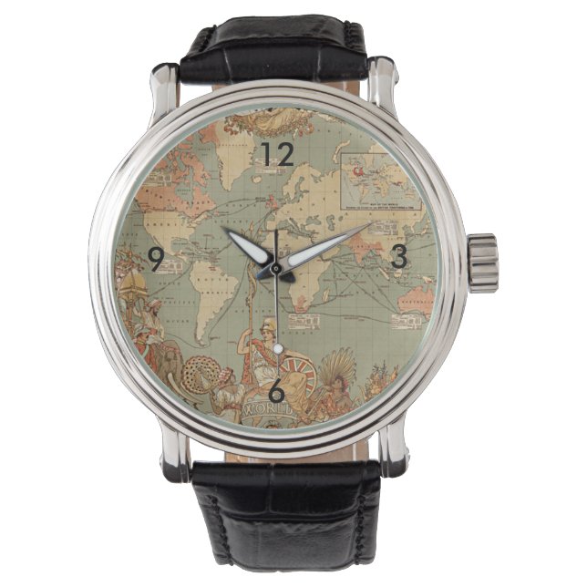 British Empire Vintage Victorian World Map Watch (Front)