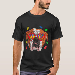 British English Bulldog Dog Puzzle Gles Awareness T-Shirt
