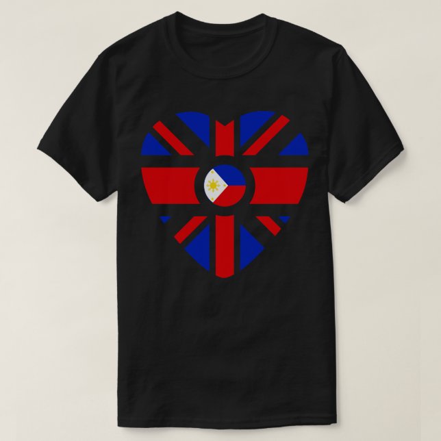 British Filipino Multinational Patriot Flag Heart T-Shirt (Design Front)