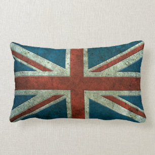 British Flag Aged Steel Effect Lumbar Pillow
