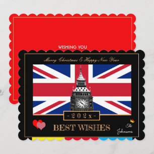 British Flag & Big Ben 2025 Happy New Year UK Holiday Card