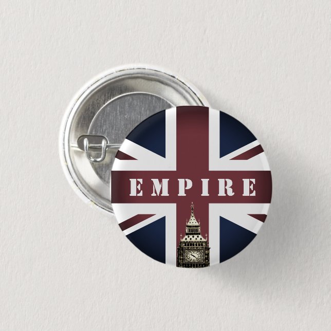 British Flag & Empire, United Kingdom, Big Ben UK 1 Inch Round Button (Front & Back)