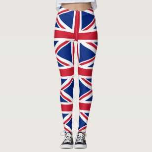 UK British Union Jack Red White and Blue Zebra Stripes Leggings by