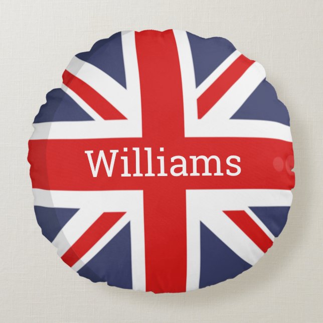 BRITISH Flag Personalized Round Pillow (Front)
