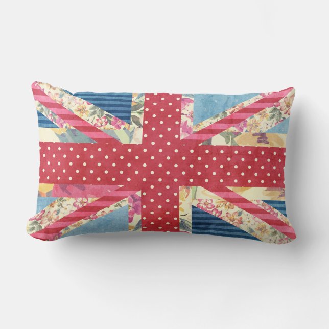 British Flag Quilt | Shabby Chic Lumbar Pillow (Front)