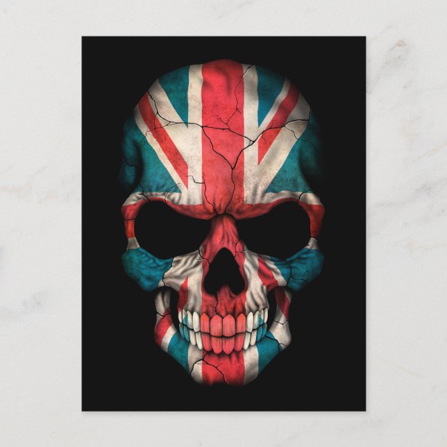 British Flag Skull on Black Postcard (Front)