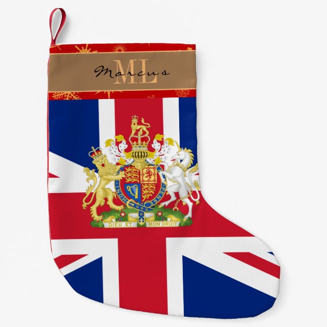 British Flag stocking, UK, monogram, Union Jack Small Christmas Stocking (Front)