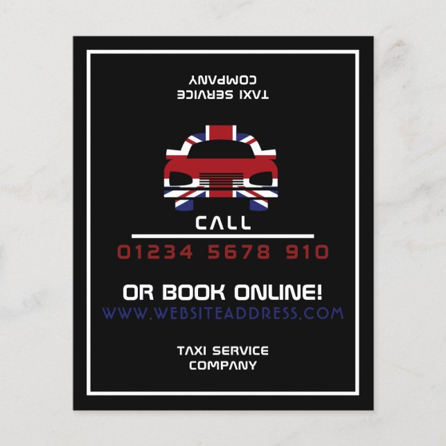 British Flag Taxi Cab Logo with Price List Flyer (Front)