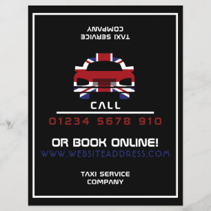 British Flag Taxi Cab Logo with Price List Flyer