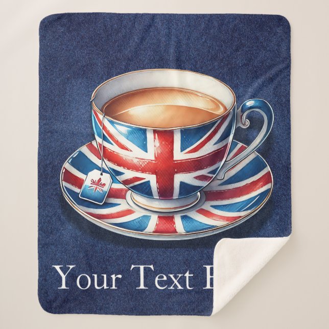 British Flag Teacup Sherpa Blanket (Front)