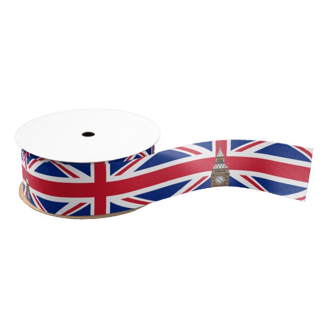 British Flag & United Kingdom Big Ben London/sport Grosgrain Ribbon (Spool)