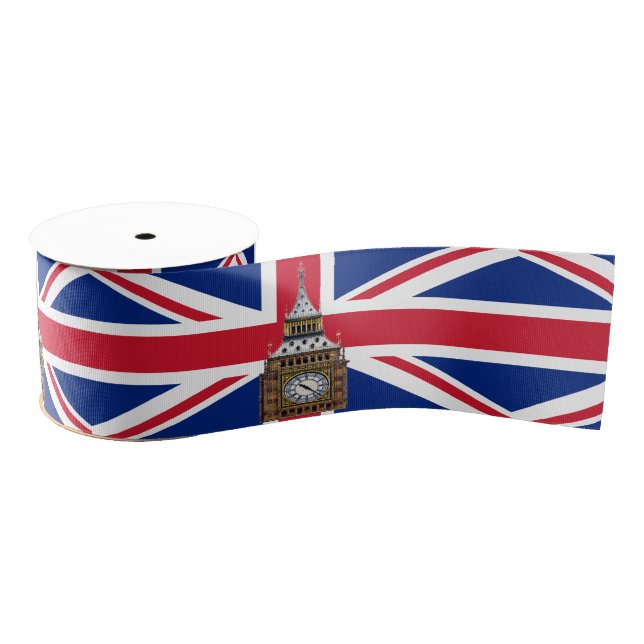 British Flag & United Kingdom, Big Ben /London UK Grosgrain Ribbon (Spool)