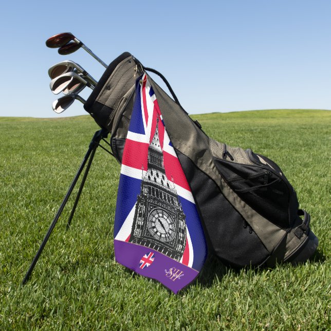 British flag & United Kingdom monogrammed /golf UK Golf Towel (Green)