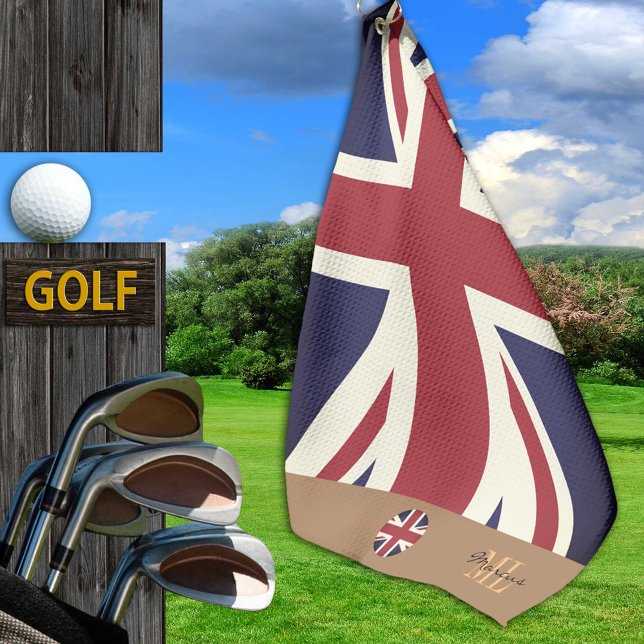British flag & United Kingdom monogrammed /golf UK Golf Towel (Creator Uploaded)