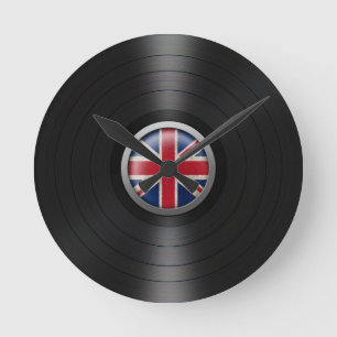 British Flag Vinyl Record Album Graphic Round Clock