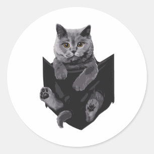 British Grey Cat In Pocket S Cats Classic Round Sticker