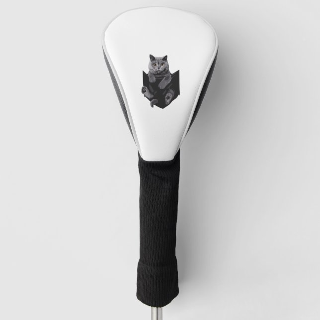 British Grey Cat In Pocket S Cats Golf Head Cover (Front)
