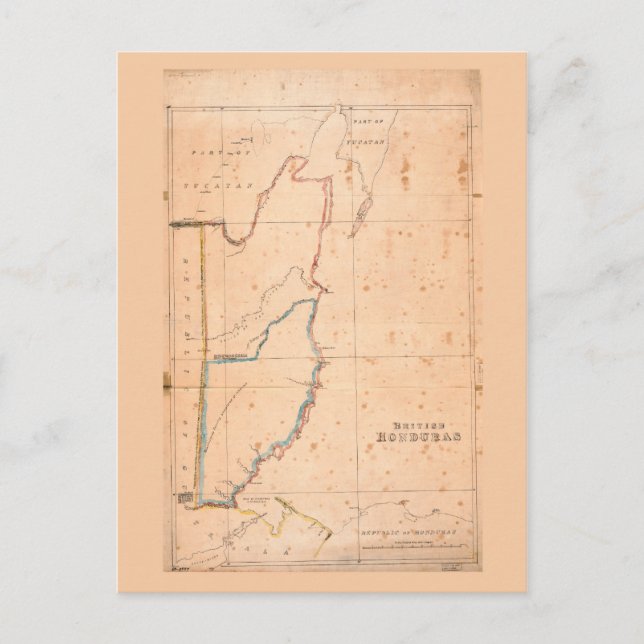 British Honduras Map (Belize) circa 1867 Postcard (Front)