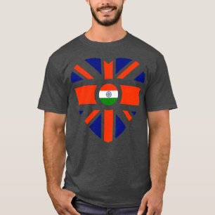 British Indian Multinational Patriot Flag Heart T-Shirt