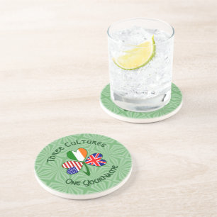 British Irish American Flag Shamrock Personalize Coaster