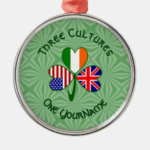 British Irish American Flag Shamrock Personalize  Metal Ornament