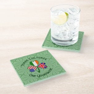British Irish American Shamrock Flag Personalized Glass Coaster