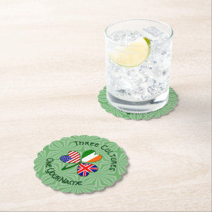 British Irish American Shamrock Flag Personalized Paper Coaster