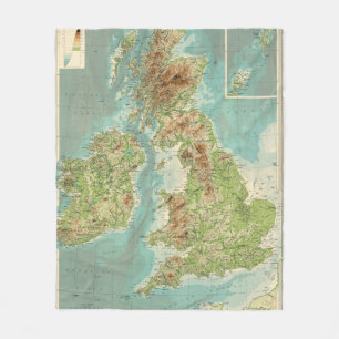 British Isles bathyorographical map Fleece Blanket