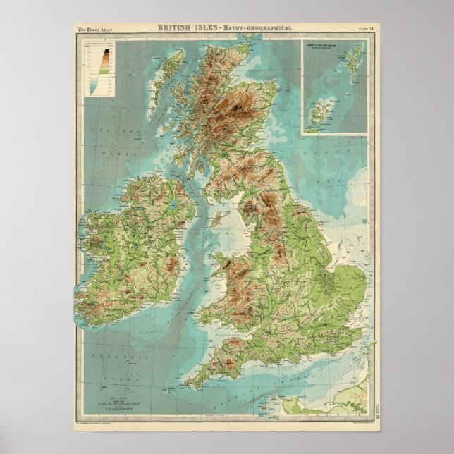British Isles bathyorographical map Poster (Front)
