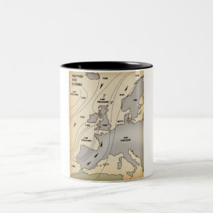 British Isles & Europe vintage weather map. Two-Tone Coffee Mug