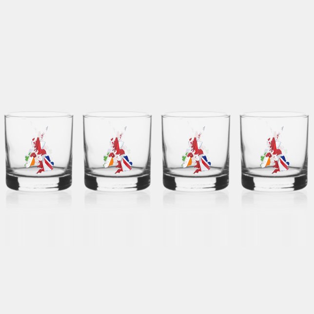 BRITISH ISLES MAP AND FLAGS WHISKEY GLASS (Front)