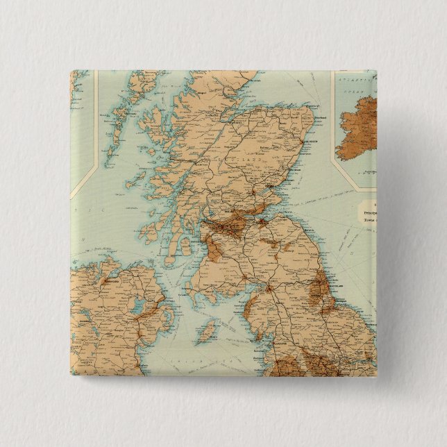 British Isles railways & industrial map 2 Inch Square Button (Front)