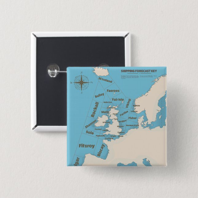 British Isles Shipping Forecast in colour 2 Inch Square Button (Front & Back)