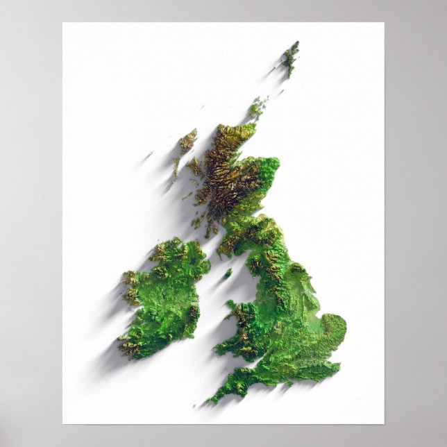 British Isles terrain relief map print (Front)