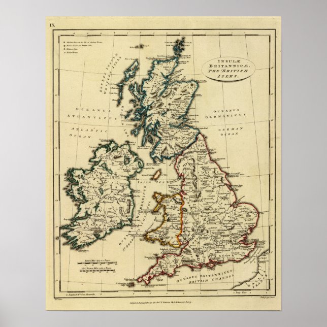 British Isles with boundaries outlined Poster (Front)