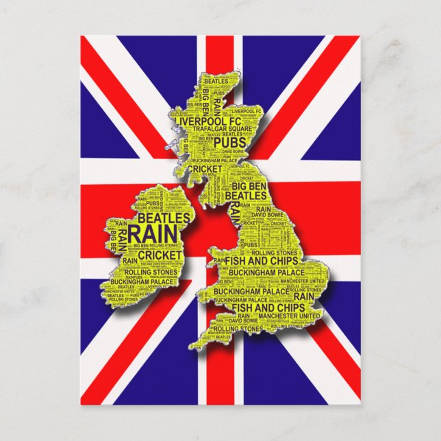 British Isles word art map against Union Jack Postcard (Front)