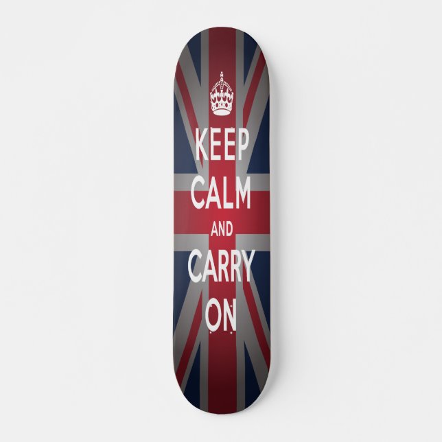 British Keep Calm Carry Old School Skateboard (Front)
